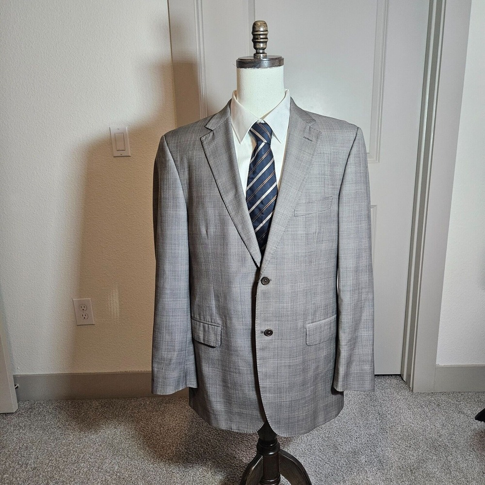 Pronto Uomo 44L Suit Blazer Men 100% Wool Super 120's Italy Tan/Gray - Pls Read